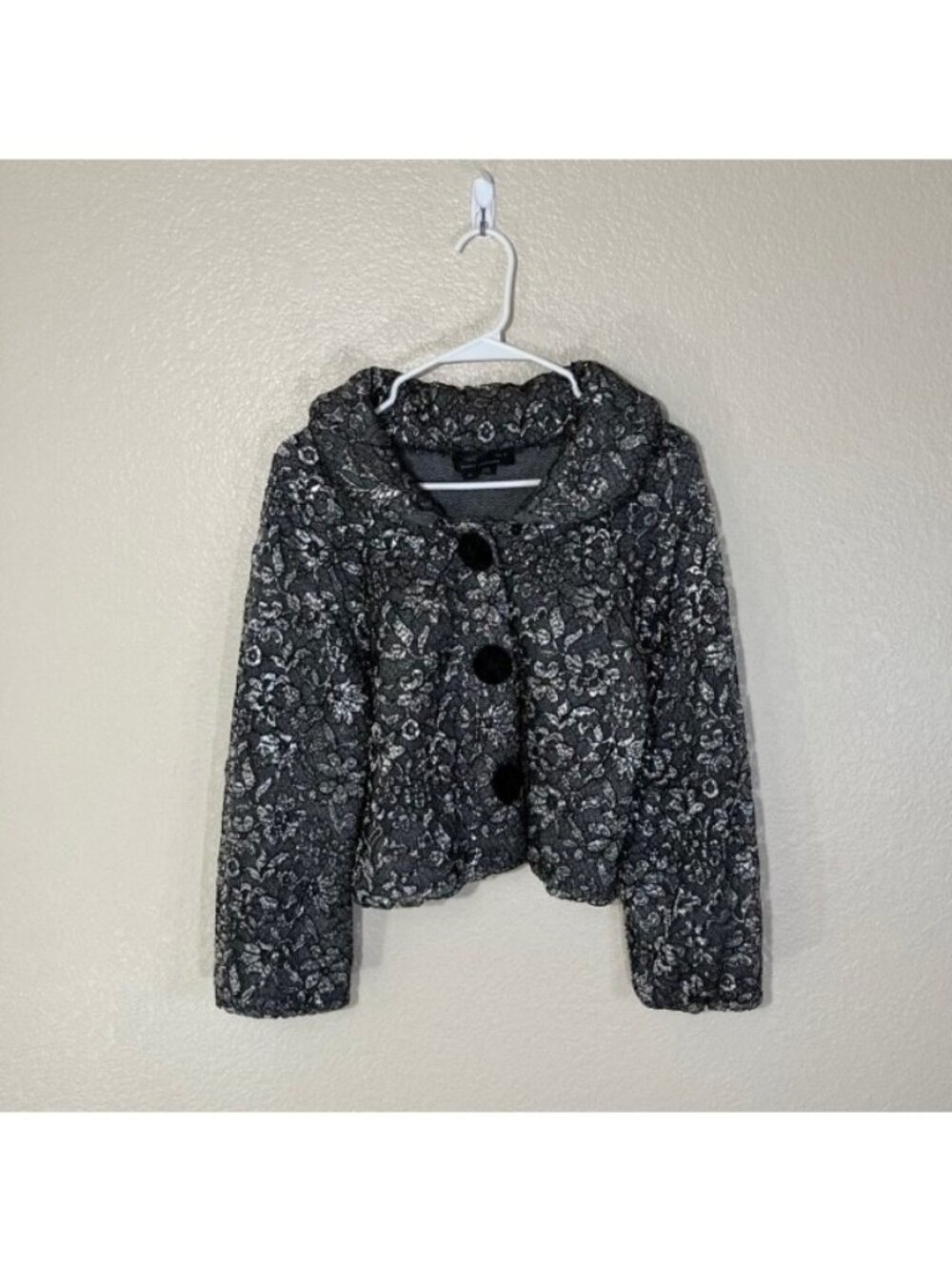 Marc Jacobs Cashmere Jacket Medium Metallic Mesh Detail Gray Chunky Sweater Crop